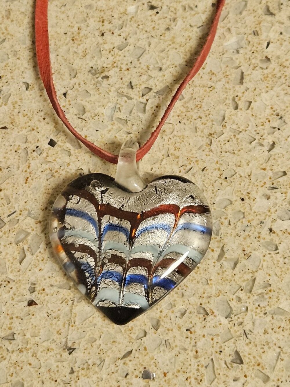 Murano Glass Heart Pendant Necklace - 22"